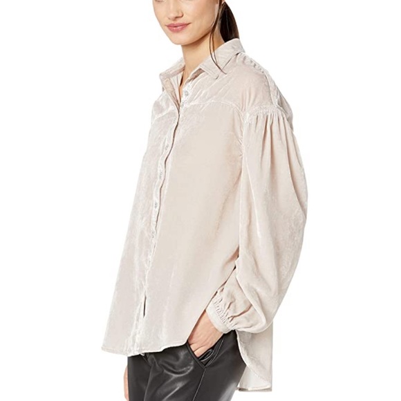 Free People La Luna Velvet Button Up Ivory - Picture 2 of 4